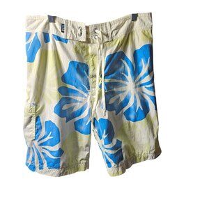 American Eagle Outfitters Mens Floral Swim Trunks 33 Blue & Yellow Hawaiian Prin